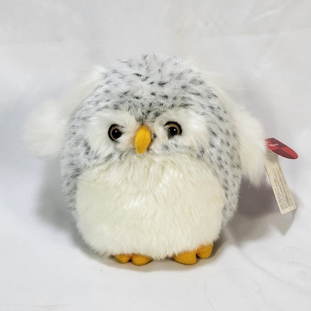 Russ Berrie Whoots Snowy Owl Plush 6" Stuffed Animal White Grey Spotted 1148